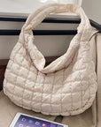 Beige Quilted Zipper Large Jennie  Shoulder Bag