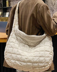 Beige Quilted Zipper Large Jennie  Shoulder Bag