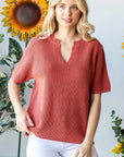 First Love Notched Short Sleeve Knit Top