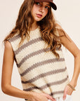 La Miel Chunky Stripe Sleeveless Sweater Top