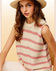 La Miel Chunky Stripe Sleeveless Sweater Top