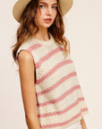 La Miel Chunky Stripe Sleeveless Sweater Top