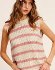 La Miel Chunky Stripe Sleeveless Sweater Top