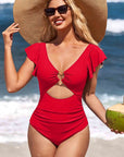 Ruffle O-Ring Cutout One Piece Bathing Suit