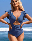 Ruffle O-Ring Cutout One Piece Bathing Suit