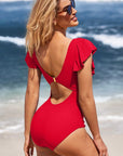 Ruffle O-Ring Cutout One Piece Bathing Suit