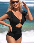 Ruffle O-Ring Cutout One Piece Bathing Suit