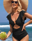 Ruffle O-Ring Cutout One Piece Bathing Suit