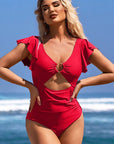 Ruffle O-Ring Cutout One Piece Bathing Suit