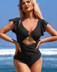 Ruffle O-Ring Cutout One Piece Bathing Suit