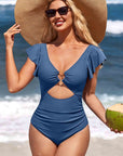 Ruffle O-Ring Cutout One Piece Bathing Suit