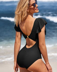 Ruffle O-Ring Cutout One Piece Bathing Suit