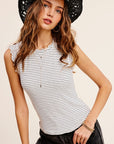 La Miel Brushed Stripe Ruffle Sleeve Top