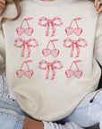 Cherry Ribbon Bow Valentines Graphic Sweatshirt