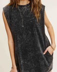 La Miel Mineral Washed Sleeveless Dress with Side Pockets