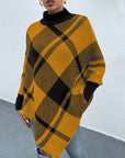 Hope Horizon Yellow Mock Neck Plaid Knit Poncho