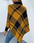 Hope Horizon Yellow Mock Neck Plaid Knit Poncho