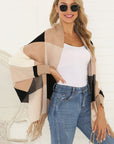 Hope Horizon Color Block Fringe Hem Batwing Sleeve Cardigan