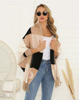 Hope Horizon Color Block Fringe Hem Batwing Sleeve Cardigan