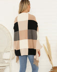 Hope Horizon Color Block Fringe Hem Batwing Sleeve Cardigan