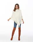 Hope Horizon White Hooded Fringe Trim Batwing Sleeve Poncho Sweater