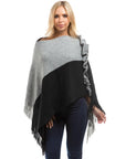 Hope Horizon Black & Gray Fringe Trim Batwing Sleeve Sweater