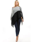 Hope Horizon Black & Gray Fringe Trim Batwing Sleeve Sweater