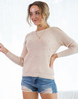 Hope Horizon Pearls Beaded Cold-Shoulder Sweater