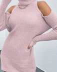 Hope Horizon Pink Black Turtleneck Cold-Shoulder Sweater Dress