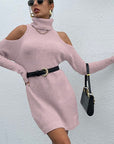 Hope Horizon Pink Black Turtleneck Cold-Shoulder Sweater Dress