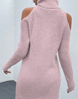 Hope Horizon Pink Black Turtleneck Cold-Shoulder Sweater Dress