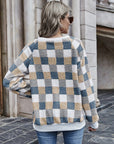 Hope Horizon Plaid Pattern Drop Shoulder Duffle Teddy Sweatshirt