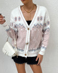 Hope Horizon White and Pink Geo Pattern Button Front Cardigan