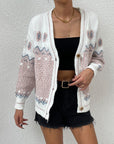 Hope Horizon White and Pink Geo Pattern Button Front Cardigan