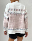 Hope Horizon White and Pink Geo Pattern Button Front Cardigan