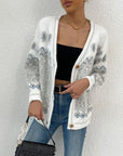 Hope Horizon White and Gray Geo Pattern Button Front Cardigan