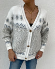 Hope Horizon White and Gray Geo Pattern Button Front Cardigan