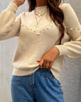 Hope Horizon Cream Essence Pearls Beaded Sweater