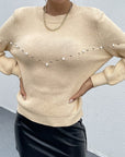 Hope Horizon Cream Essence Pearls Beaded Sweater