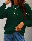 Hope Horizon Green Essence Pearls Beaded Sweater