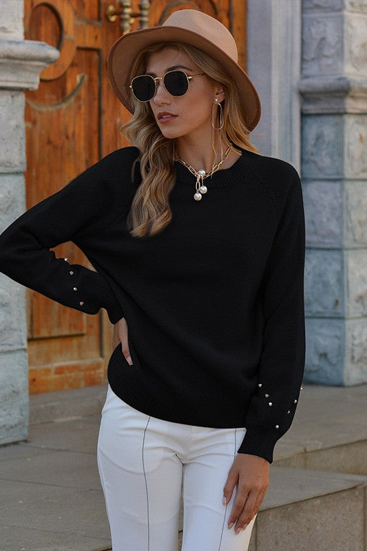 Black Sweater with Beaded Sleeve