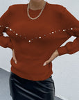 Hope Horizon Brown Essence Pearls Beaded Sweater