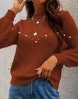 Hope Horizon Brown Essence Pearls Beaded Sweater