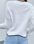 Hope Horizon White Drop Shoulder V-line Sweater Bell Sleeves