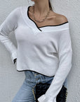 Hope Horizon White Drop Shoulder V-line Sweater Bell Sleeves