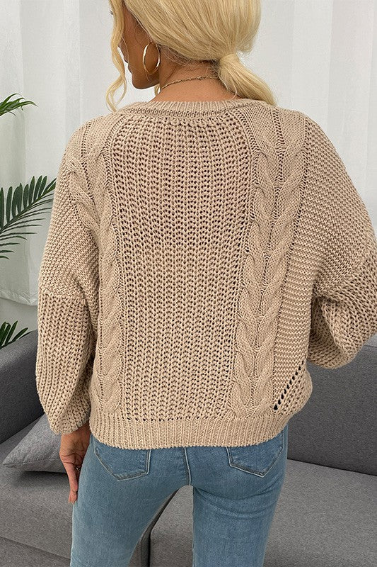 Apricot Cable Knit Drop Shoulder Sweater