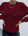 Hope Horizon Red Essence Pearls Beaded Sweater