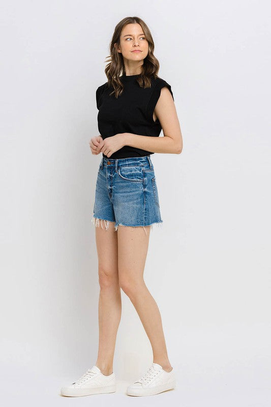 VERVET by Flying Monkey High Rise Distressed Hem A-Line Shorts