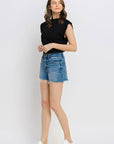 VERVET by Flying Monkey High Rise Distressed Hem A-Line Shorts