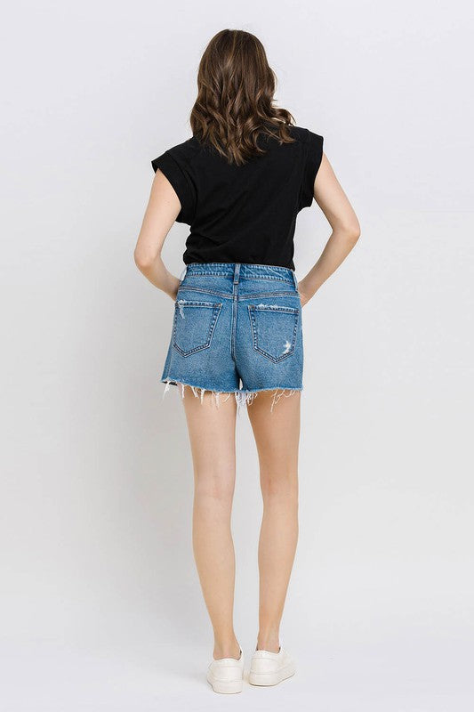 VERVET by Flying Monkey High Rise Distressed Hem A-Line Shorts